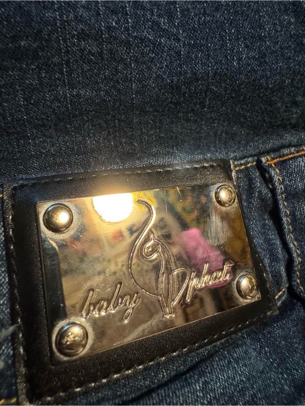 Vintage y2k Baby Phat Dark Blue Denim Embroidered Logo Mcbling Plaque Overalls - Picture 3 of 8
